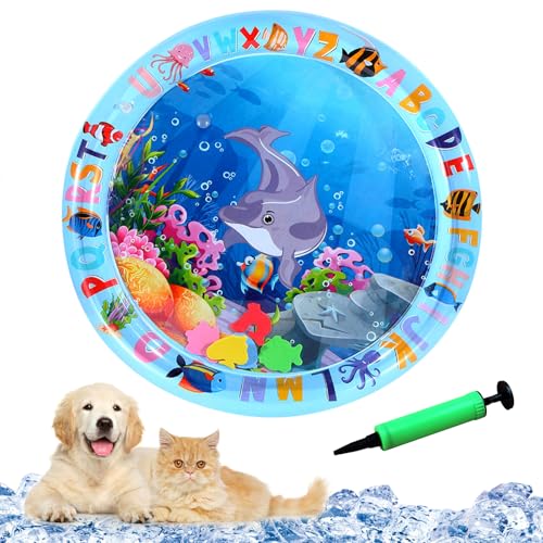 YumSur Sensor Wasser Spielmatte, verdickte Wassersensor Spielmatte für Katzen Hund, verdickte sensorische Wasserspielmatte für Katzen mit Fisch für Haustier Spielen, Katze Hund Wassersensor Pad Wasser von YumSur