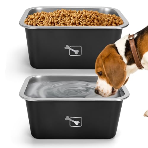 Yummy Sam 2 Pack 2.65 Gallonen Extra Large Dog Food and Water Bowl Set, Stainless Steel Spill-Proof Dog Water Bowl with Large Capacity for Large Dogs and Multiple Dogs Indoor Outdoor Use (Black) von Yummy Sam