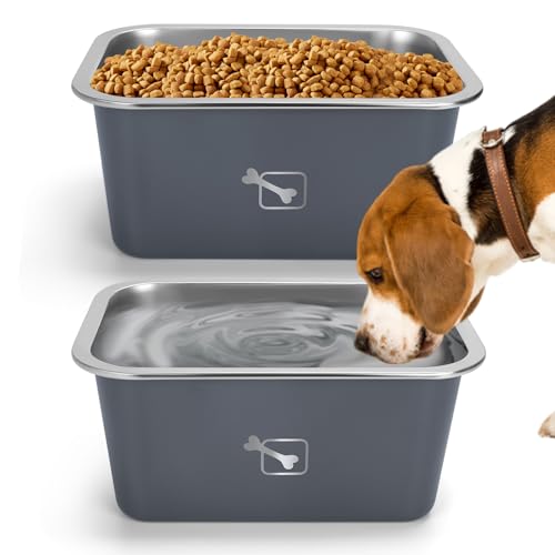 Yummy Sam 2 Pack 2.65 Gallonen Extra Large Dog Food and Water Bowl Set, Stainless Steel Spill-Proof Dog Water Bowl with Large Capacity for Large Dogs and Multiple Dogs Indoor Outdoor Use (Grey) von Yummy Sam