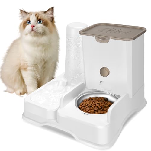 Yummy Sam Katze Automatischer Feeder Wasserflasche Spender, Integrierte Große Kapazität Hund 1L Wassernapf 2.8L Futternapf Set Futterstation Feeder Dish für Welpen Katzen Kaninchen Frettchen von Yummy Sam