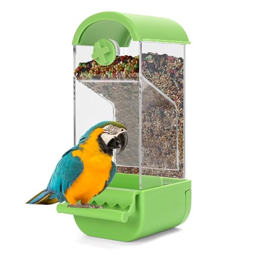 Yummy Sam No Mess Automatischer Vogelfutterspender mit Sitzstange für Käfig, Acryl, transparent, Vogelkäfig-Futterstation für Papageien, Samen, Futterbehälter, Käfigzubehör für kleine mittelgroße von Yummy Sam