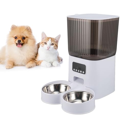 Automatischer Futterspender für Haustiere, 5 L Fassungsvermögen, Zerlegbare Futterspender für Katzen und Hunde mit APP-Fernbedienung, Portionskontrolle, (Doppelte Schüssel von Yunir