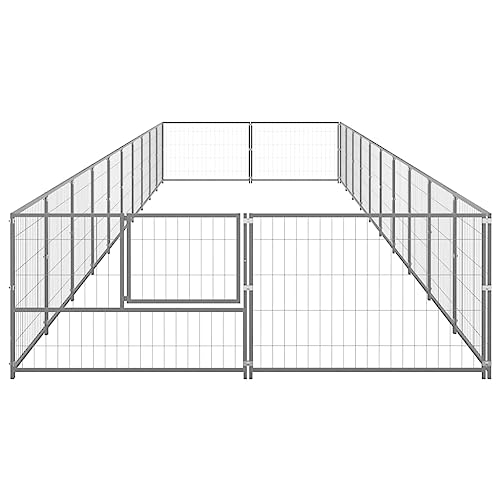 Hundegehege, 20 m², Faltbares Laufgehege aus Stahl mit Paneelen, Innen- und Außenzaun für Hunde, Katzen oder Kleintiere, Silber von Yunir