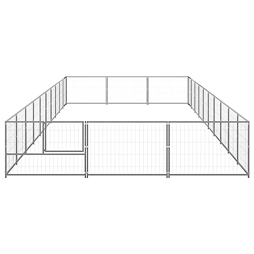 Hundegehege, Paneele 27,6 Zoll, Verzinkter Stahl-Hundezaun für den Außenbereich und Innenbereich, für Mittelgroße und Kleine Hunde, Silber, 393,7 X 118,1 X 27,6 Zoll von Yunir