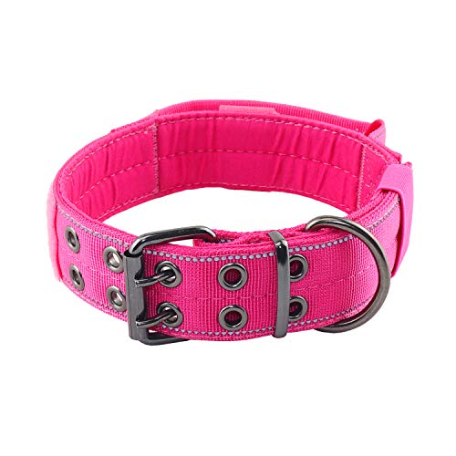 Yunleparks Reflektierendes Hundehalsband für mittelgroße Hunde, Nylon, taktisches Hundehalsband mit Kontrollgriff und Metallschnalle für Spaziergänge mit dem Hund (M, Rosa) von Yunleparks