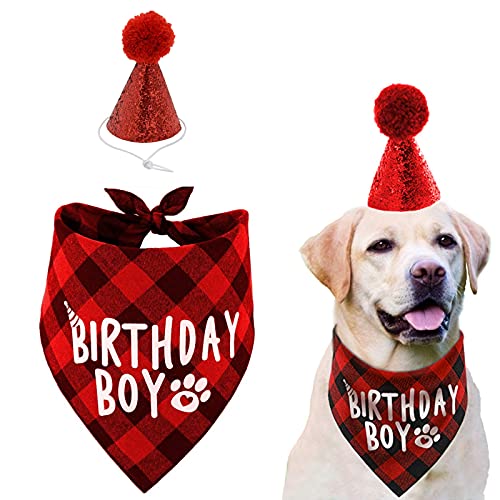 Hunde-Geburtstags-Halstuch-Set für Haustiere, Geburtstagsparty-Zubehör, Hunde-Geburtstags-Hut und Hunde-Geburtstags-Bandana für kleine mittelgroße Hunde, Geburtstagsgeschenk (rot) von Yunmoxiao