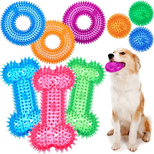 9-teiliges Quietschspielzeug-Set, Hunde-Quietschbälle, Knochen, Hundespielzeug, Donut-Form, quietschendes Hundespielzeug für kleine Hunde, Welpen, mittelgroße Hunde, TPR-Gummi, Apportieren, Zahnen von Yunsailing