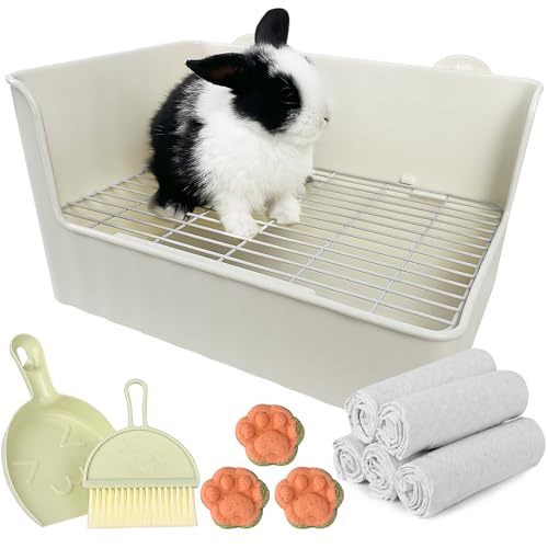 Große Kaninchentoilette für Kaninchen, Töpfchentraining, Ecktoilette mit Einlagen, Kaninchen-Urinierpads, Kleintier-Bettwäsche für Meerschweinchen, Frettchen, Hamster, Hasen (weiß) von Yuoaes