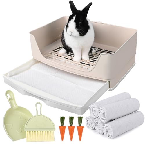 Yuoaes Große Kaninchentoilette für Kaninchen, Töpfchentraining, Ecktoilette mit Schublade, mit Einlagen, Kaninchen-Urinierpads, Kleintier-Bettwäsche für erwachsene Meerschweinchen, Frettchen, Hamster, von Yuoaes