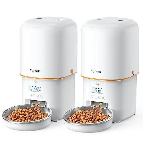 Yuposl Automatische Katzenfutterspender 2-4L 2 Packungen, über 180 Tage Akkulaufzeit Programmierter Futterspender für Haustiere, Automatischer Hundefutterspender 1-6 Mahlzeiten Kontrolle, mit Zwei von Yuposl