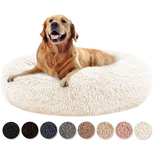 Yurun Hundebett, Katzenbett Haustierbett Weiches Katzenbett Für Kleine Mittlere Hunde Katzenliege Katzenkissen Waschbar Warm Plüsch Flauschig Tierbett in Doughnut-Form - Weiß 110x110x20cm von Yurun