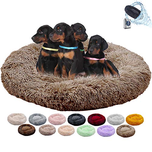 Yurun Rundes Hundebett Donut Haustierbett, Orthopädisches Hundebetten Hundesofa Katze Schlafen Bett Hundekissen Hundekorb Katzenbett Hunde Mat, Weiches Plüsch atmungsaktiv (Braun, 50CM) von Yurun