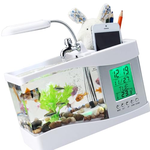 Yusat Aquarium-Uhr, Multifunktionale USB-ökologische Lampe, Desktop-Aquarium-Aquarium-Kalender Büro, Schlafzimmer (Weiß) von Yusat