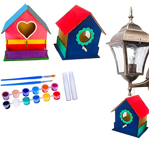 Hängendes Vogelhaus | Basteln Sie hängende Ornamente Birdhouse Toys,2er-Set zum Bauen und Bemalen von Kunst- und Malspielzeug aus Holz für Kinder und Erwachsene von Yusheng