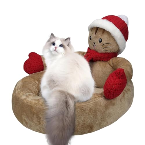 Yusheng Weihnachtskatzenhaus | Weihnachtsmütze und Schal, kreatives süßes Katzennest - rutschfeste Unterseite, weiches, gemütliches Hunde- und Katzenhaus, Kätzchenbett, waschbar, für kleine von Yusheng
