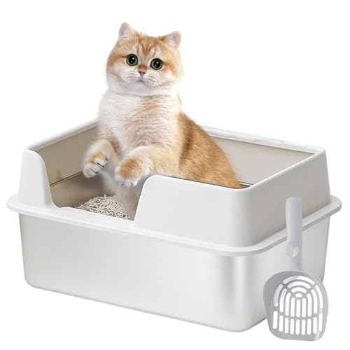 Extra Hohe Katzentoilette, Katzentoilette Edelstahl, Katzenklo Edelstahl, Extra Hohe Katzentoilette, Spritzwassergeschütztes Großes, Geschlossene Katzentoilette, Katzen WC (White) von YuuFcy