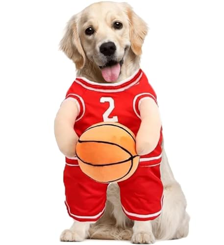 YuuFcy Hunde-Basketball-Kostüm mit Ball, Dog Basketball Halloween Costume, Hunde-Basketball-Kostüm mit Ball, Basketball-Hundekostüm, Dog Halloween Costume Basketball Player, Hundekleidung (Red,L) von YuuFcy