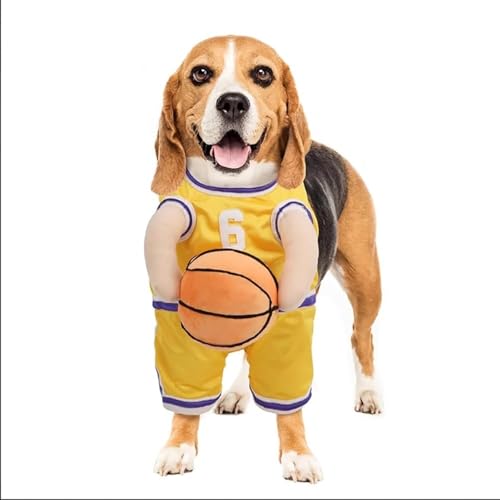 YuuFcy Hunde-Basketball-Kostüm mit Ball, Dog Basketball Halloween Costume, Hunde-Basketball-Kostüm mit Ball, Basketball-Hundekostüm, Dog Halloween Costume Basketball Player, Hundekleidung (Yellow,S) von YuuFcy