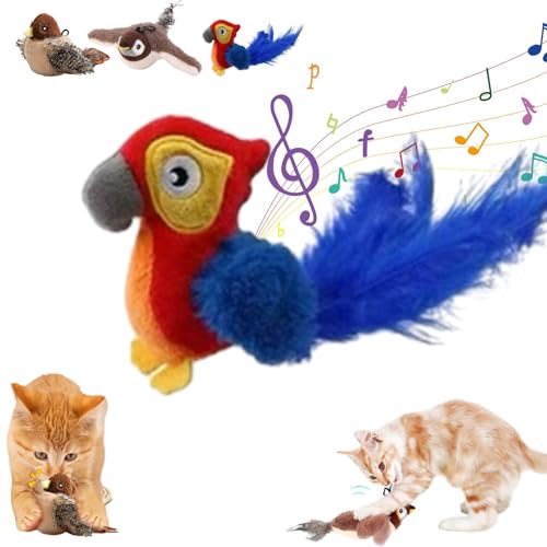 YuuFcy Katzenspielzeug Vogel, Interaktives Fliegender Vogel Katzenspielzeug, Katzenspielzeug Selbstbeschäftigung USB-Aufladung Mit 3 Modi, Flapping Bird Cat Toy Katzen Vogel Spielzeug (Papagei) von YuuFcy