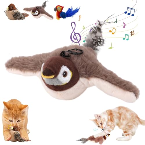 YuuFcy Katzenspielzeug Vogel, Interaktives Fliegender Vogel Katzenspielzeug, Katzenspielzeug Selbstbeschäftigung USB-Aufladung Mit 3 Modi, Flapping Bird Cat Toy Katzen Vogel Spielzeug (Spatz) von YuuFcy