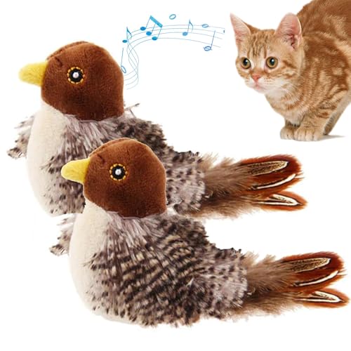 YuuFcy Simulierter Zwitscher-Vogel, katzenspielzeug Vogel, Simulation Vogel Katzenspielzeug mit realistischem Klang und Bewegung, simulierte vögel katzenspielzeug, Flatternde Feder Spielzeug (2PCS) von YuuFcy