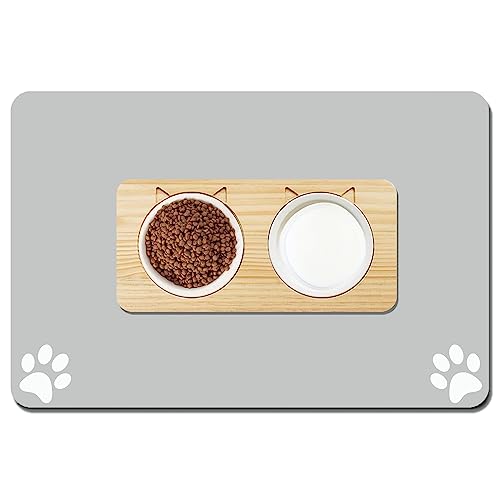 Pet Feeding Mat-Absorbent Dog Mat for Food and Water Bowl-No Stains Easy Clean Dog Water Dispenser Mat-Pet Cat Dog Food Mat-Non Slip Dog Accessories-Quick Dry Dog Water Bowl Mat Grey von Yuyouqu