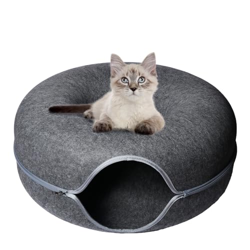 Yvnicll Katzenspielzeug-Betten, 61 cm, für Indoor-Katzen, runder Katzentunnel, Donut-Bett, Höhle für große Katzen bis zu 13,6 kg, Dunkelgrau, 61 cm von Yvnicll