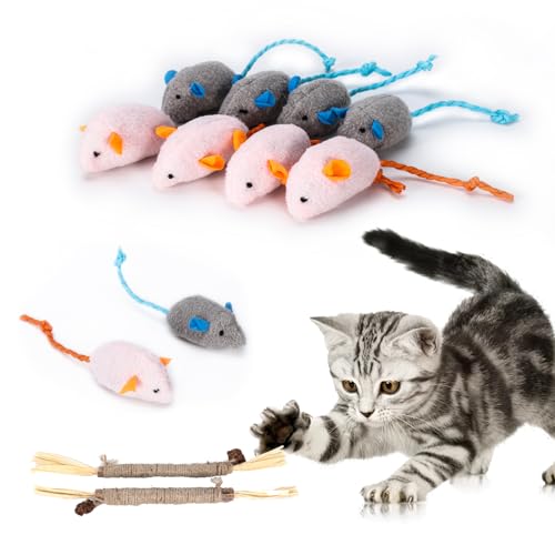 2 Stk Katzenminze Sticks für Katzen & 8 Maus Katzenspielzeug Mäuse, Matatabi Katzensticks, Katzenminzen Spielzeug, Plüsch katzenspielzeug Maus Kitten Spielzeug für Katze Zahnpflege Catnip Sticks von Yzpklhw