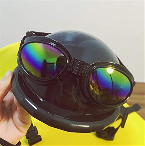 Z-LIANG Hund Motorrad Helm Helm Haustier Sicherheit Helm Cool Helm Hund Hut Lustige Haustierverzierungen Sonnenbrille Motorradfahrer (Color : Black, Size : Head 48cm) von Z-LIANG