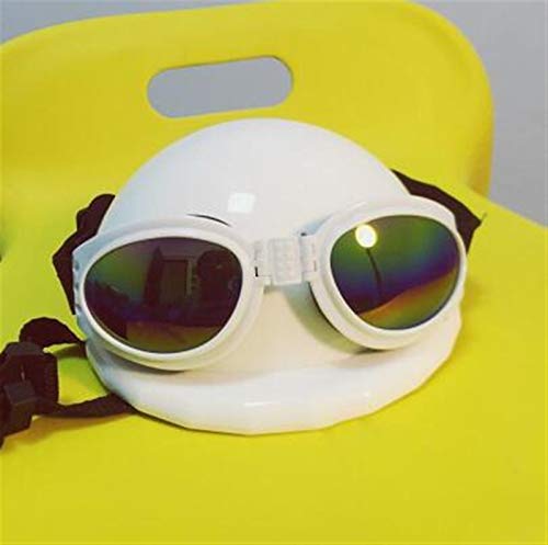 Z-LIANG Hund Motorrad Helm Helm Haustier Sicherheit Helm Cool Helm Hund Hut Lustige Haustierverzierungen Sonnenbrille Motorradfahrer (Color : White, Size : Head 48cm) von Z-LIANG