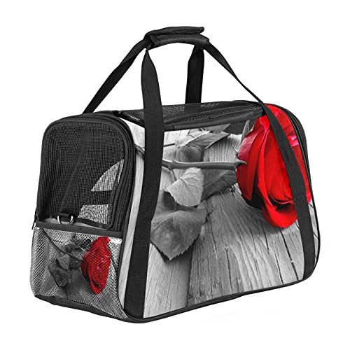 Bord rote Rose Weiche Reisetasche für Hunde und Katzen Von der Fluggesellschaft zugelassen extrem atmungsaktiv 43x26x30 cm von Z&Q