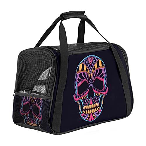 Katzentrage Neon bunter Totenkopf Haustiertragetasche Fluggesellschaft zugelassen für kleine mittelgroße Katzen Hunde Welpen Kätzchen 43x26x30 cm von Z&Q