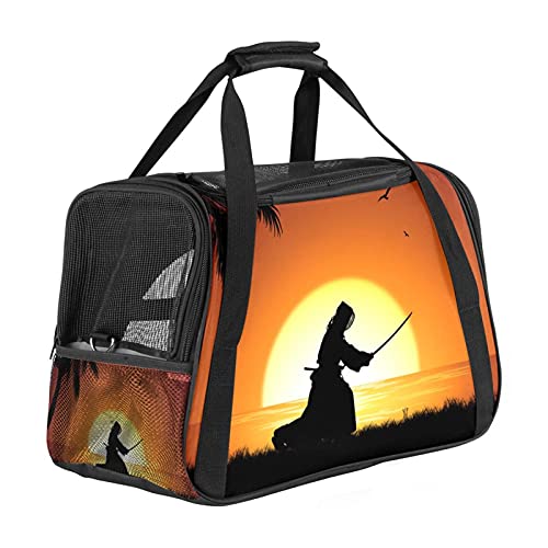 Katzentrage Sonnenuntergang in Kendo Haustiertragetasche Fluggesellschaft zugelassen für kleine mittelgroße Katzen Hunde Welpen Kätzchen 43x26x30 cm von Z&Q