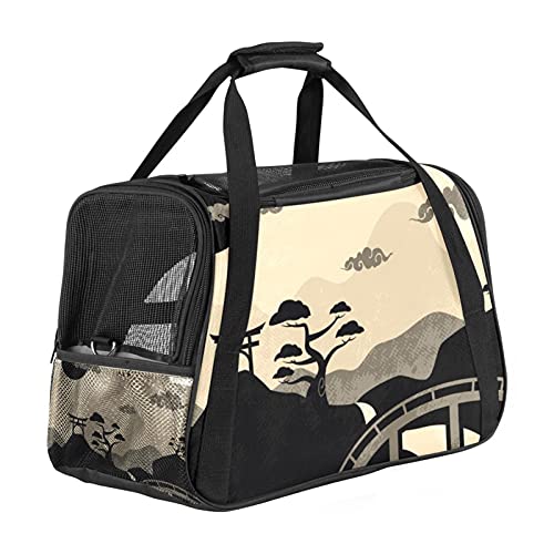 Katzentrage Vintage Japan Landschaft Haustiertragetasche Fluggesellschaft zugelassen für kleine mittelgroße Katzen Hunde Welpen Kätzchen 43x26x30 cm von Z&Q