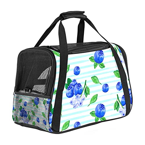 Reisetragetasche für Haustiere Blaubeere Früchte Blume Tragbare Reisetasche für Hunde oder Katzen mit Sicherheitsreißverschlüssen 43x26x30 cm von Z&Q