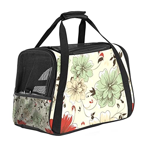 Reisetragetasche für Haustiere Blumen Vintage Tragbare Reisetasche für Hunde oder Katzen mit Sicherheitsreißverschlüssen 43x26x30 cm von Z&Q