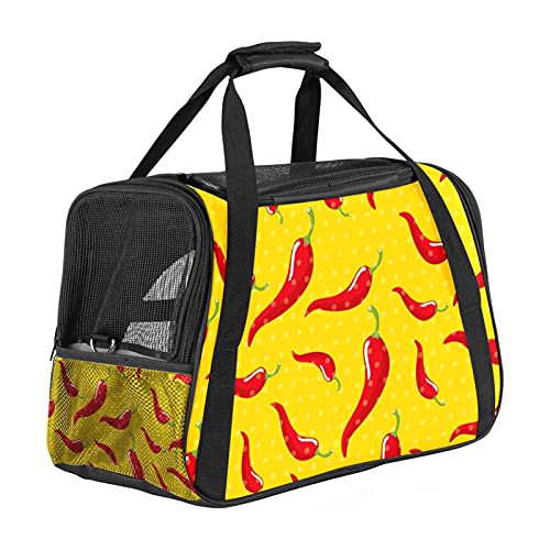 Reisetragetasche für Haustiere Chili-Gelb Tragbare Reisetasche für Hunde oder Katzen mit Sicherheitsreißverschlüssen 43x26x30 cm von Z&Q