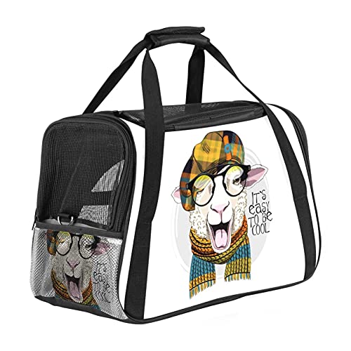 Reisetragetasche für Haustiere Cooles Schaf Tragbare Reisetasche für Hunde oder Katzen mit Sicherheitsreißverschlüssen 43x26x30 cm von Z&Q