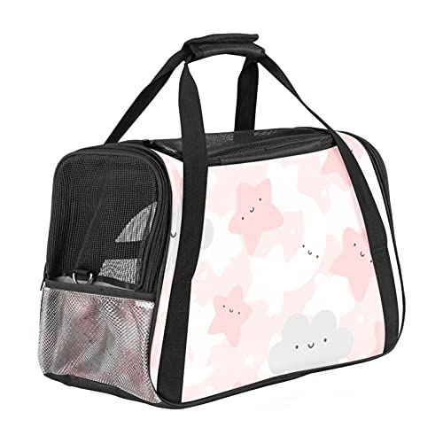 Reisetragetasche für Haustiere Graue rosa süße Sterne Tragbare Reisetasche für Hunde oder Katzen mit Sicherheitsreißverschlüssen 43x26x30 cm von Z&Q