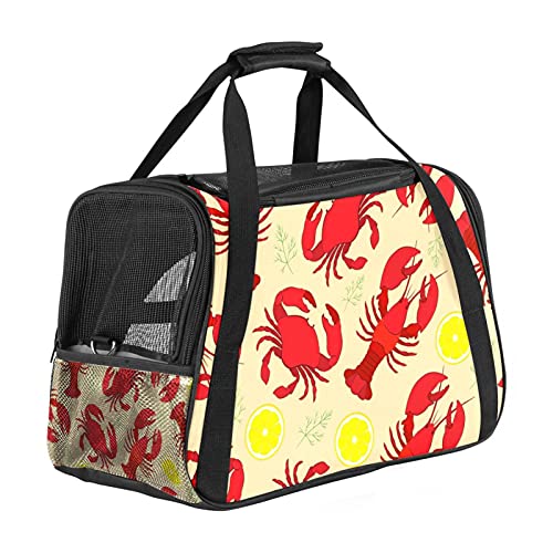 Reisetragetasche für Haustiere Hummerkrabben Zitrone Tragbare Reisetasche für Hunde oder Katzen mit Sicherheitsreißverschlüssen 43x26x30 cm von Z&Q