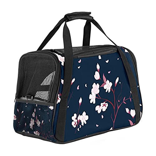 Reisetragetasche für Haustiere Pinke Blume Tragbare Reisetasche für Hunde oder Katzen mit Sicherheitsreißverschlüssen 43x26x30 cm von Z&Q