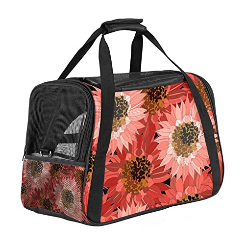 Reisetragetasche für Haustiere Rote Sonnenblumen Tragbare Reisetasche für Hunde oder Katzen mit Sicherheitsreißverschlüssen 43x26x30 cm von Z&Q