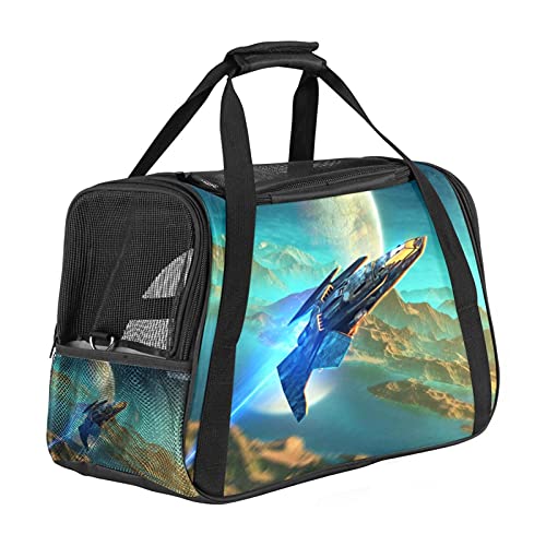 Reisetragetasche für Haustiere Science-Fiction Planet Rocket Tragbare Reisetasche für Hunde oder Katzen mit Sicherheitsreißverschlüssen 43x26x30 cm von Z&Q