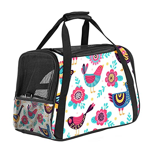 Reisetragetasche für Haustiere Vögel Blumen Tragbare Reisetasche für Hunde oder Katzen mit Sicherheitsreißverschlüssen 43x26x30 cm von Z&Q