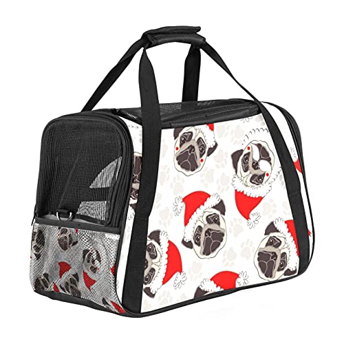 Reisetragetasche für Haustiere Weihnachtsmops Hundepfote Tragbare Reisetasche für Hunde oder Katzen mit Sicherheitsreißverschlüssen 43x26x30 cm von Z&Q