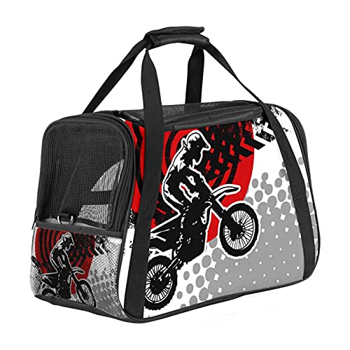 Reisetragetasche für Haustiere Weißes schwarzes Motorrad Tragbare Reisetasche für Hunde oder Katzen mit Sicherheitsreißverschlüssen 43x26x30 cm von Z&Q