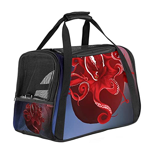 Roter Oktopus-Kreis Weiche Reisetasche für Hunde und Katzen Von der Fluggesellschaft zugelassen extrem atmungsaktiv 43x26x30 cm von Z&Q