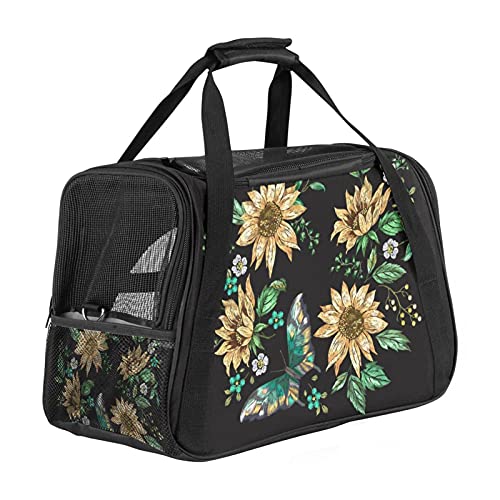 Sonnenblumen Schmetterling Weiche Reisetasche für Hunde und Katzen Von der Fluggesellschaft zugelassen extrem atmungsaktiv 43x26x30 cm von Z&Q