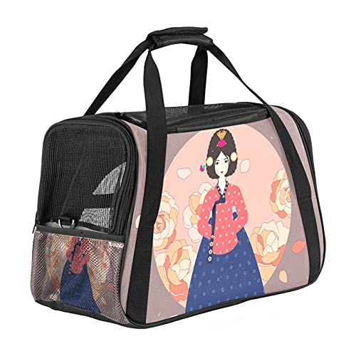 Traditionelle koreanische Frauen Weiche Reisetasche für Hunde und Katzen Von der Fluggesellschaft zugelassen extrem atmungsaktiv 43x26x30 cm von Z&Q