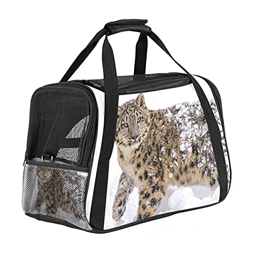 Tragetasche Für Haustiere Leopardenschnee Für Mittelgroße Katzen Und Kleine Hunde Mit 3 Türen Und Schultergurt, Leicht Zu Verstauen 43x26x30 cm von Z&Q